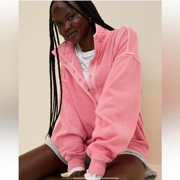 Aerie Pink Pullover O Snap Sweatshirt Size XL, NWT - Picture 1 of 5